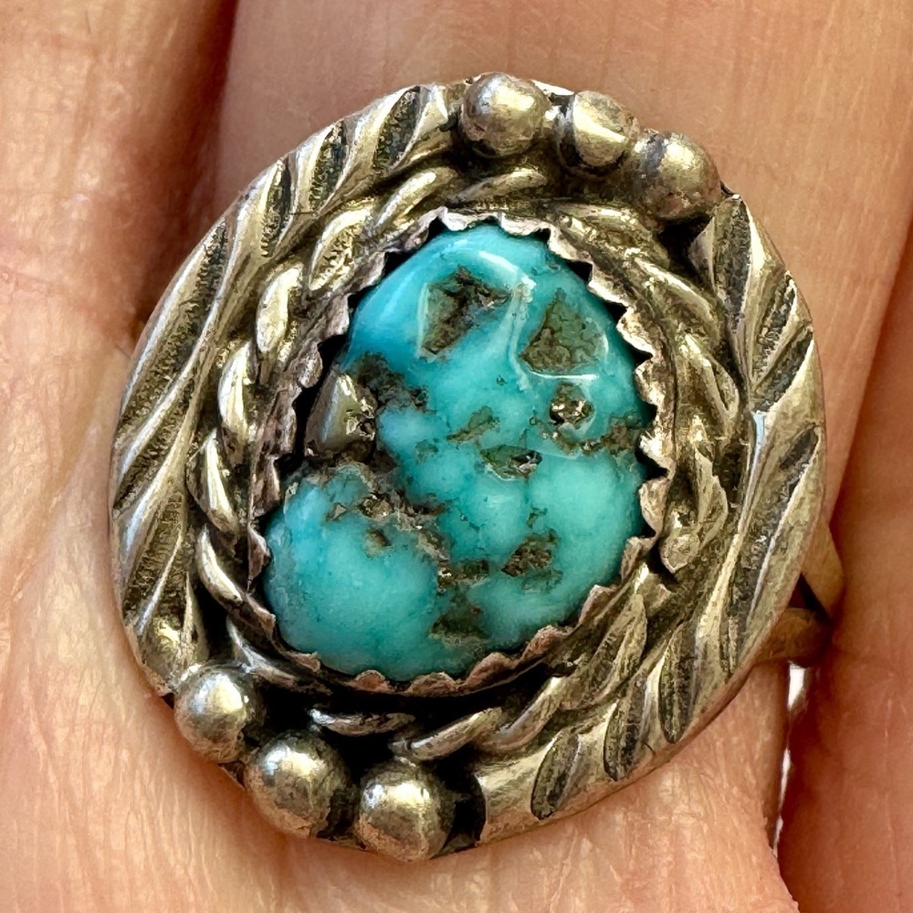 Navajo Nugget  Turquoise Ring‎ Sz 7 Sterling F Martinez Native American